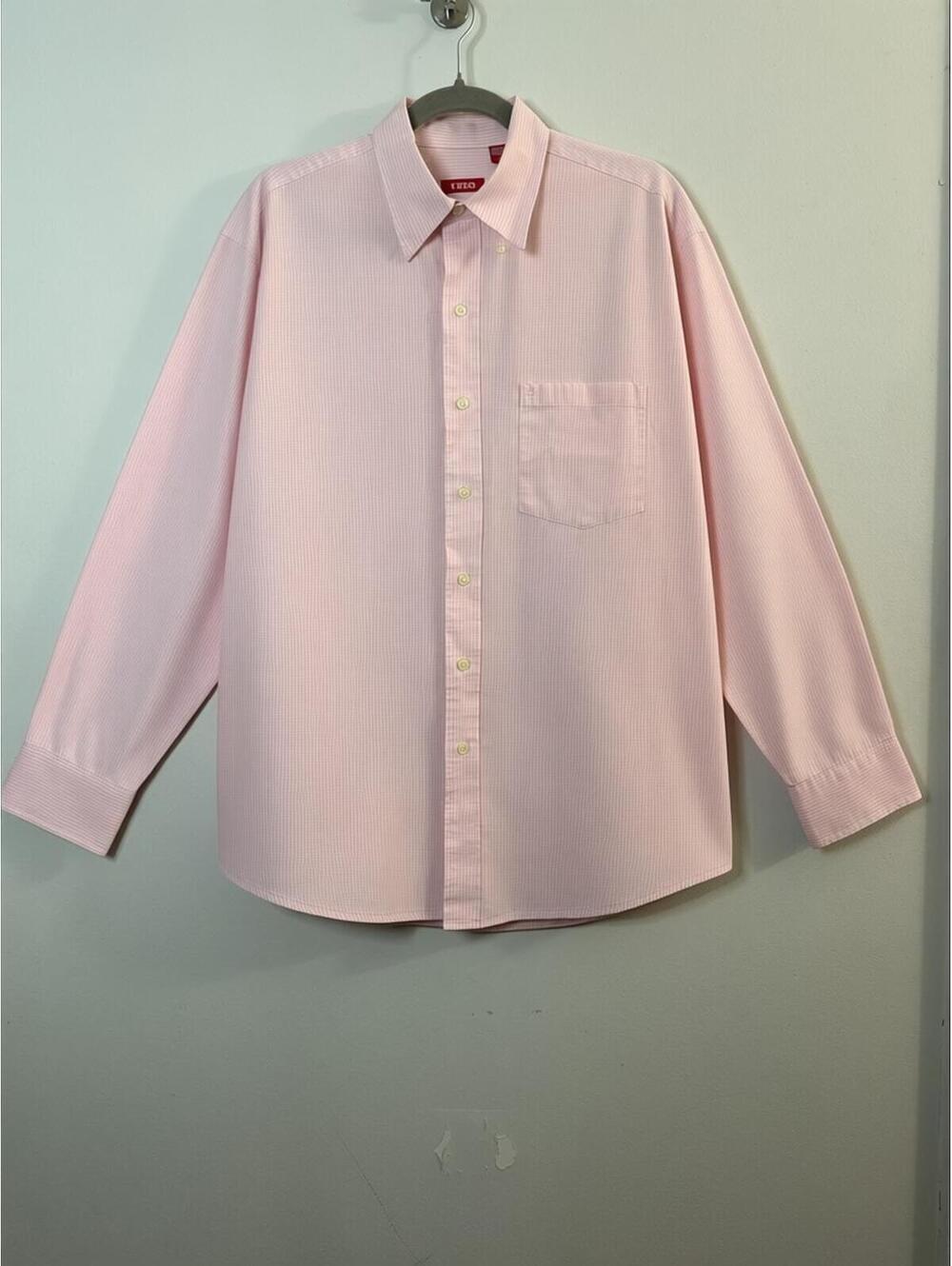 IZOD Men’s Medium Pink Check Button Front Dress Shirt Long Sleeve 100% Cotton